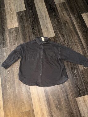aerie Washed Black Collared Button-Up Shirt